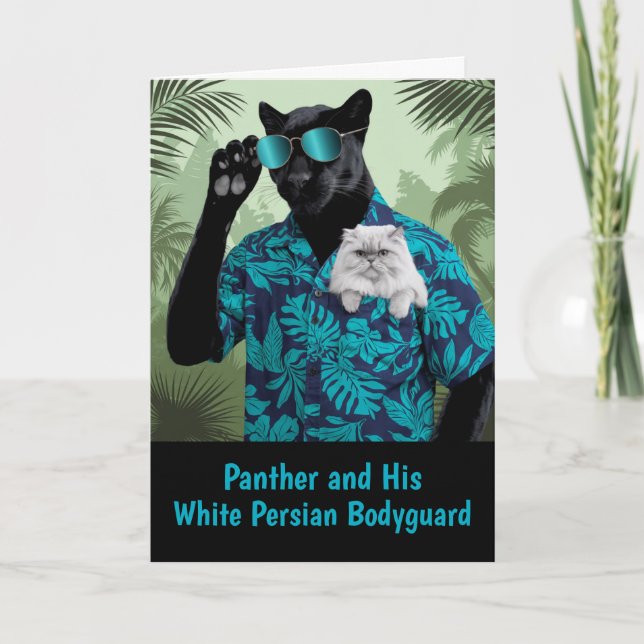 Carte de vœux Panthère mignonne et Persan blanc (Devant)