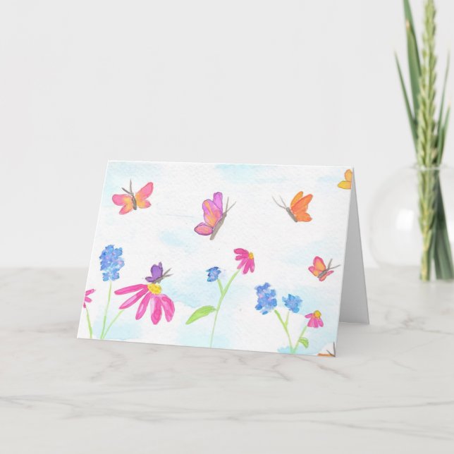 Carte de vœux papillon et fleurs (intérieur vierge (Devant)