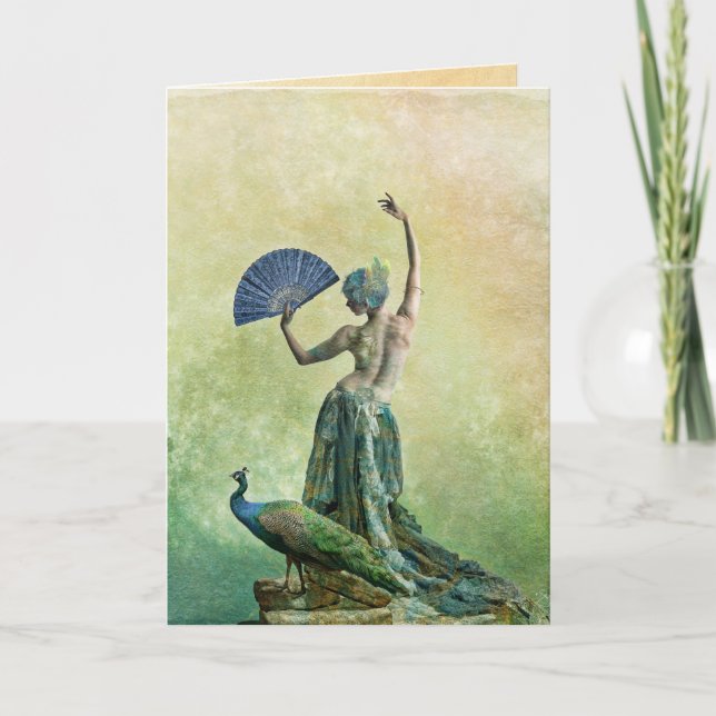 Carte de voeux Peacock Dancer avec dire (Devant)