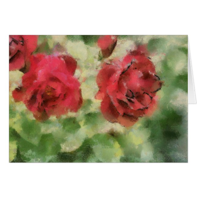 Carte de voeux peinte de roses (Devant horizontal)