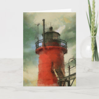 Carte de voeux peinte du phare rouge