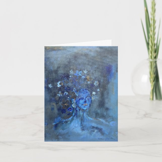 Carte de vœux peinture de femme bleue (Devant)