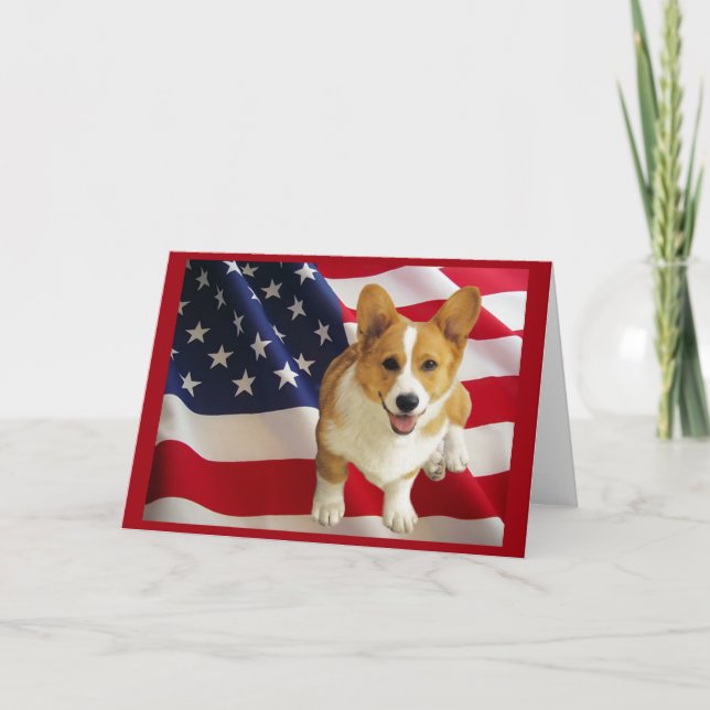 Carte de voeux Pembroke Welsh Corgi American Flag (Devant)