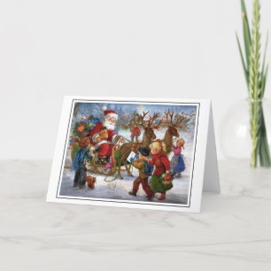 Carte de voeux Père Noël vintage et Enfants