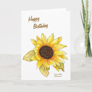 Carte de vœux personnalisable aquarelle tournesol