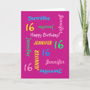 Carte de voeux personnalisée 16e anniversaire rose