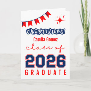 Carte de voeux personnalisée bleue et rouge Grad