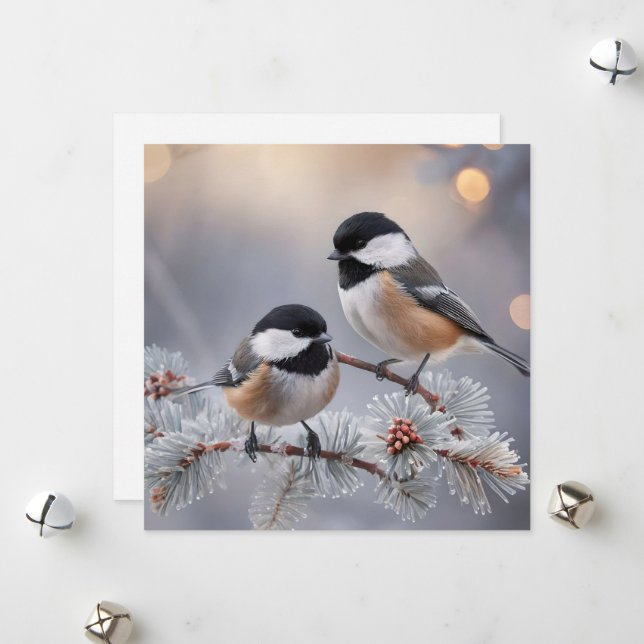 Carte de vœux personnalisée de Noël Chickadee hive (Devant/Arrière en situation)