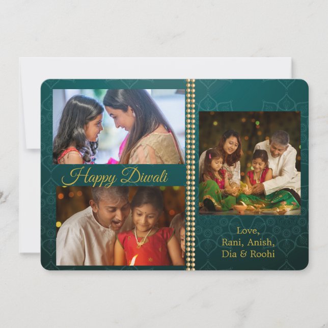 Carte de voeux personnalisée Green Gold Diwali (Devant)