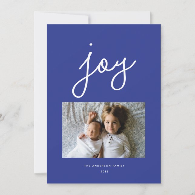 Carte de vœux personnalisée Joy Modern Blue avec p (Devant)