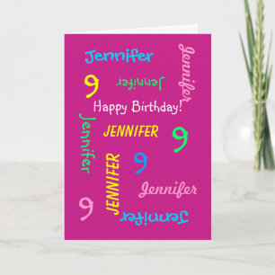Carte de vœux personnalisée Nom, 9e anniversaire R