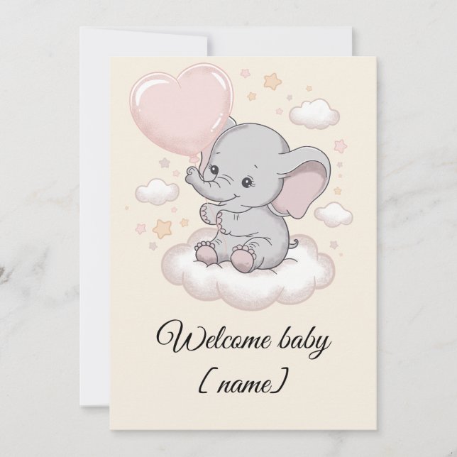Carte de vœux personnalisée pour Baby Shower – Élé (Devant)
