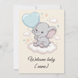 Carte de vœux personnalisée pour Baby Shower Éléph