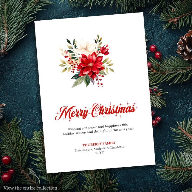 Carte de vœux personnalisée pour Noël Fleurs simpl (Simple Christmas Flowers Custom Greeting Card

)