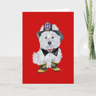 Carte de vœux personnalisée Westie Pompiers