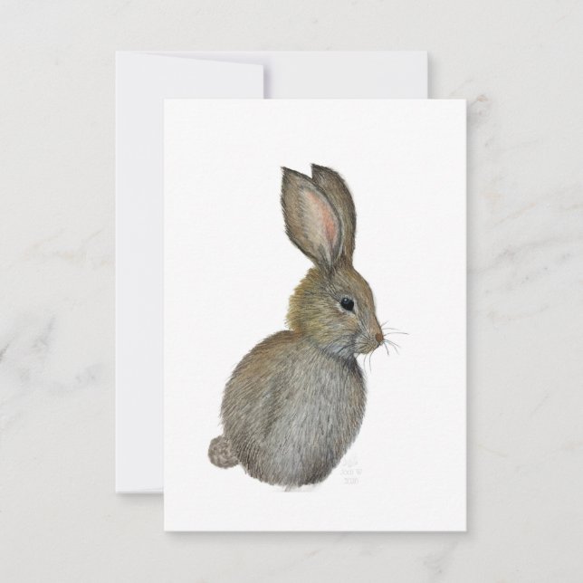 Carte de vœux Petit Lapin Gris - Œuvre originale (Devant)
