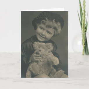 carte de voeux petite fille et ours en peluche
