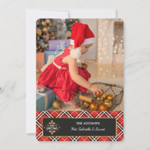 Carte de vœux photo à carreaux de fête