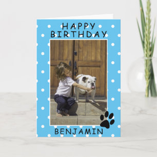 Carte de vœux photo anniversaire bleu avec emprein