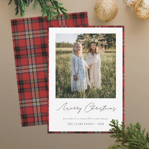 Carte de vœux photo avec bordure tartan/Fond Joyeu