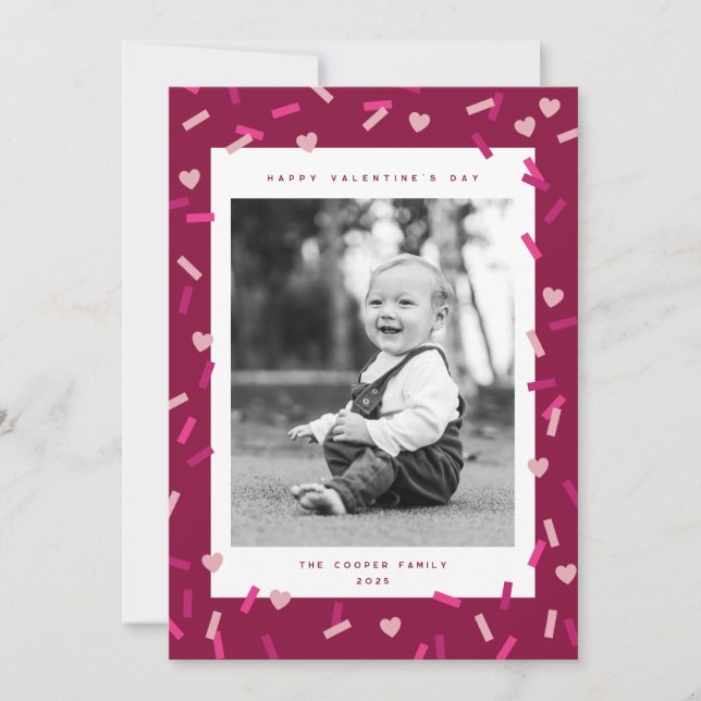 Carte de vœux photo avec des cœurs en confettis po (Devant)