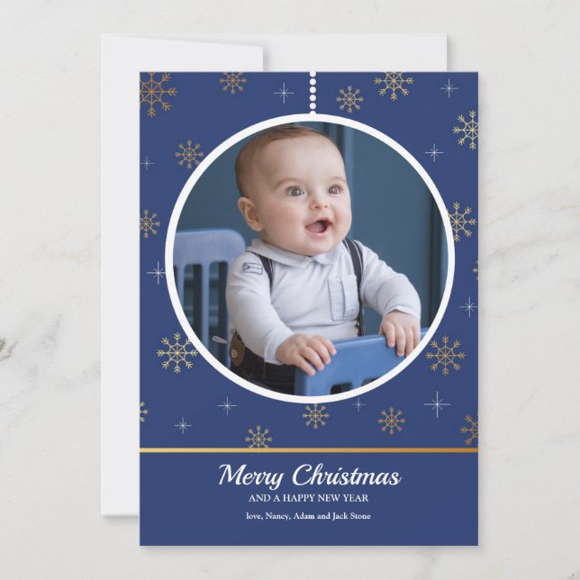 Carte de vœux photo avec ornement de vacances (Devant)