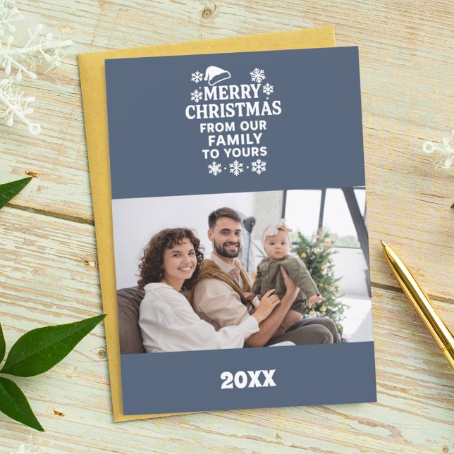 Carte de vœux photo bleu blanc Noël (Créateur téléchargé)