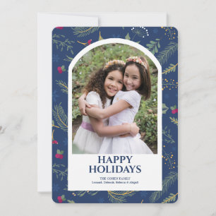 Carte de voeux photo bleue Happy Holidays