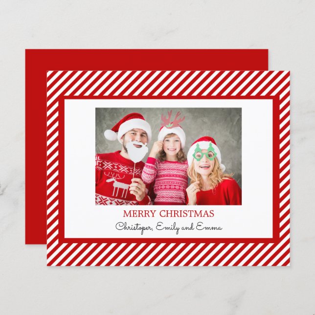 Carte de vœux photo Budget Joyeux Noël rouge blanc (Devant / Derrière)