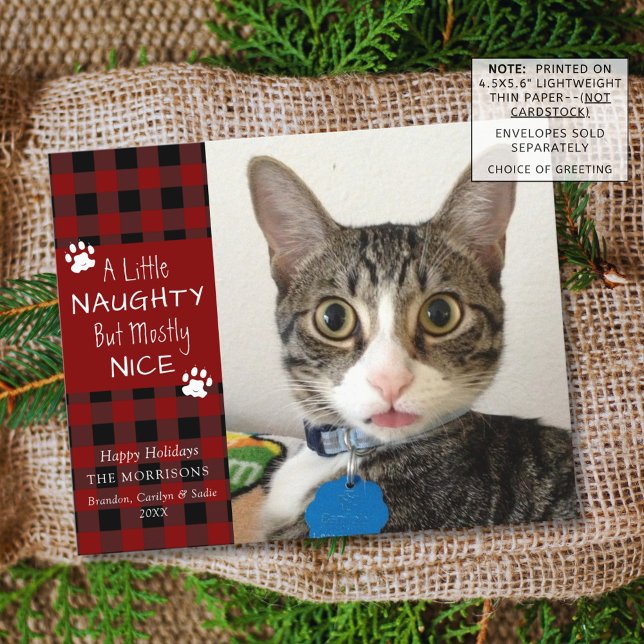 Carte de vœux photo de chat économique Naughty or  (Créateur téléchargé)