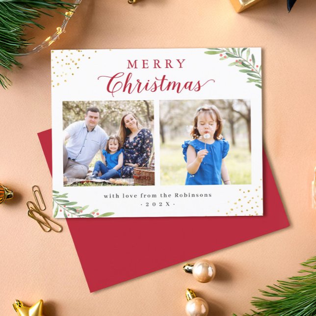 Carte de vœux photo de Noël avec feuillage (Créateur téléchargé)