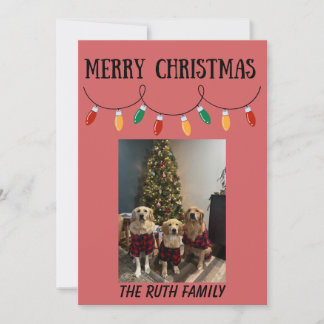 Carte de vœux photo de Noël avec guirlandes lumine