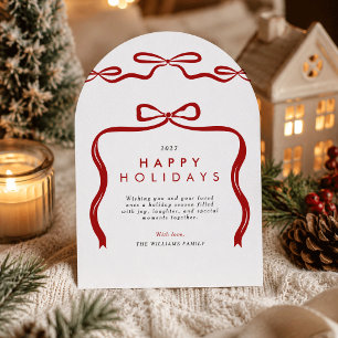 Carte de vœux photo de Noël avec ruban à nœuds rou
