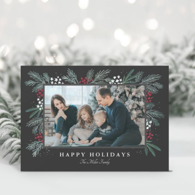Carte de vœux photo de Noël avec spray de verdure (Créateur téléchargé)