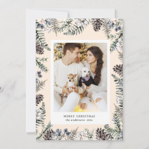 Carte de vœux photo de Noël avec verdure hivernale