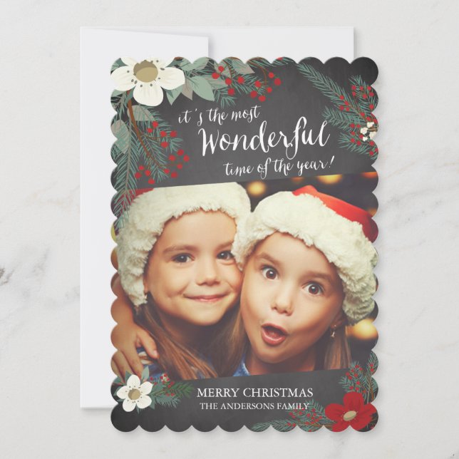 Carte de vœux photo de Noël florale merveilleuse s (Devant)