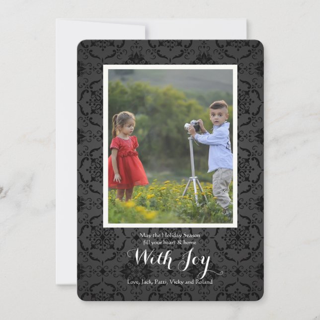 Carte de vœux photo de Noël Midnight Damask (Devant)