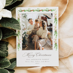 Carte de vœux photo de Noël moderne à motif de gui