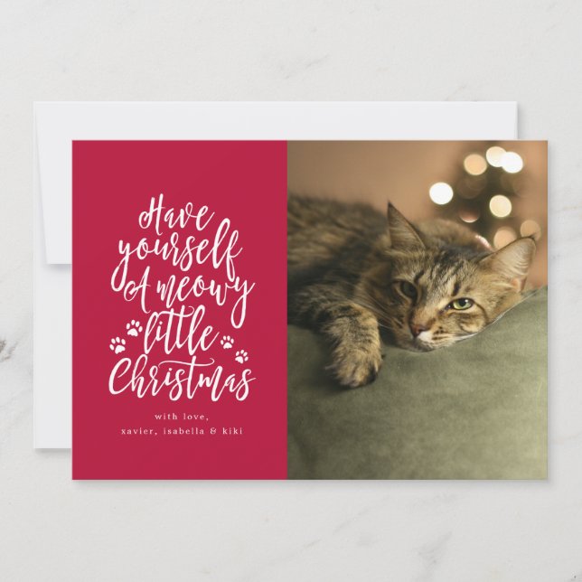 Carte de vœux photo de Noël rouge Meowy Little Chr (Devant)