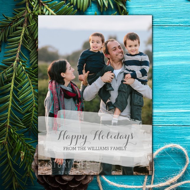 Carte de vœux photo de vacances avec coup de pince (Watercolor Brushstroke Holiday Photo Card)