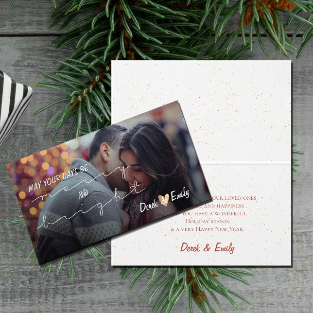 Carte de vœux photo de vacances avec écriture joli (Merry And Bright Pretty Script Photo Happy Holiday Card)