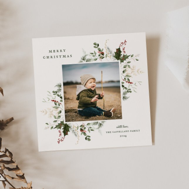 Carte de vœux photo de vacances avec feuillage fes (Créateur téléchargé)