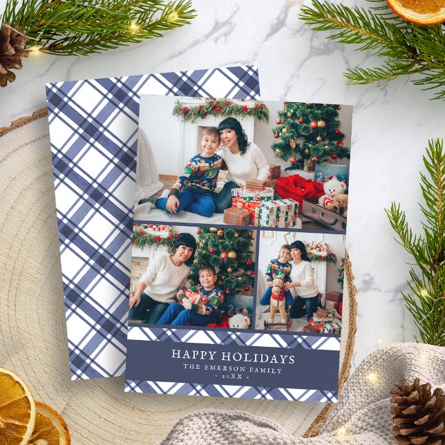 Carte de Vœux Photo de Vacances Bleu Blanc (Blue White Holiday Photo Card
)