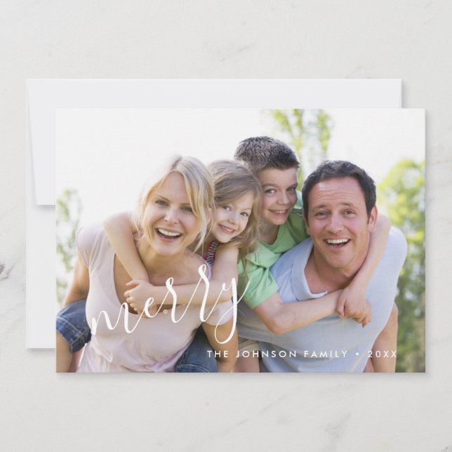 Carte de vœux photo de vacances Modern Leaf Merry (Devant)