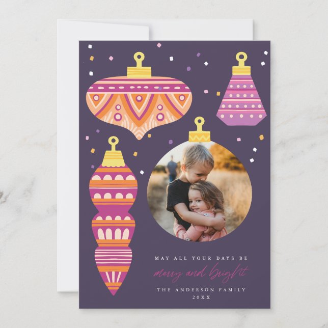 Carte de vœux photo de vacances Ornement Rétro (Devant)