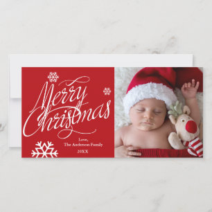 Carte de vœux photo de vacances rouge script NOËL