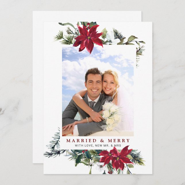 Carte de vœux photo élégante de poinsettia de Noël (Devant / Derrière)