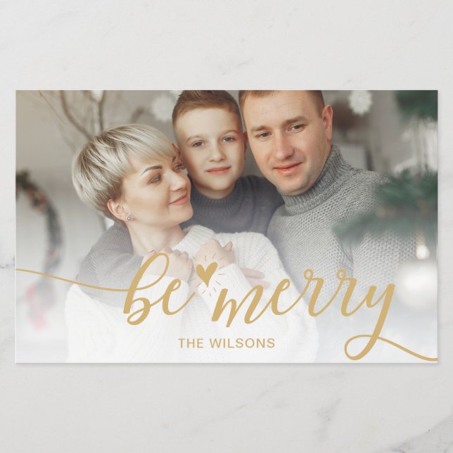 Carte de vœux photo en or Budget Be Merry Script p (Devant)