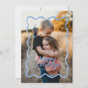Carte de vœux photo Fête avec bordure ondulée bleu