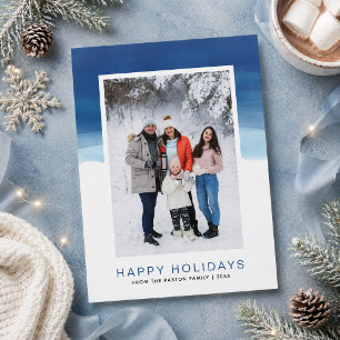 Carte de vœux photo Fête joyeuse Ombré Bleu Aquare